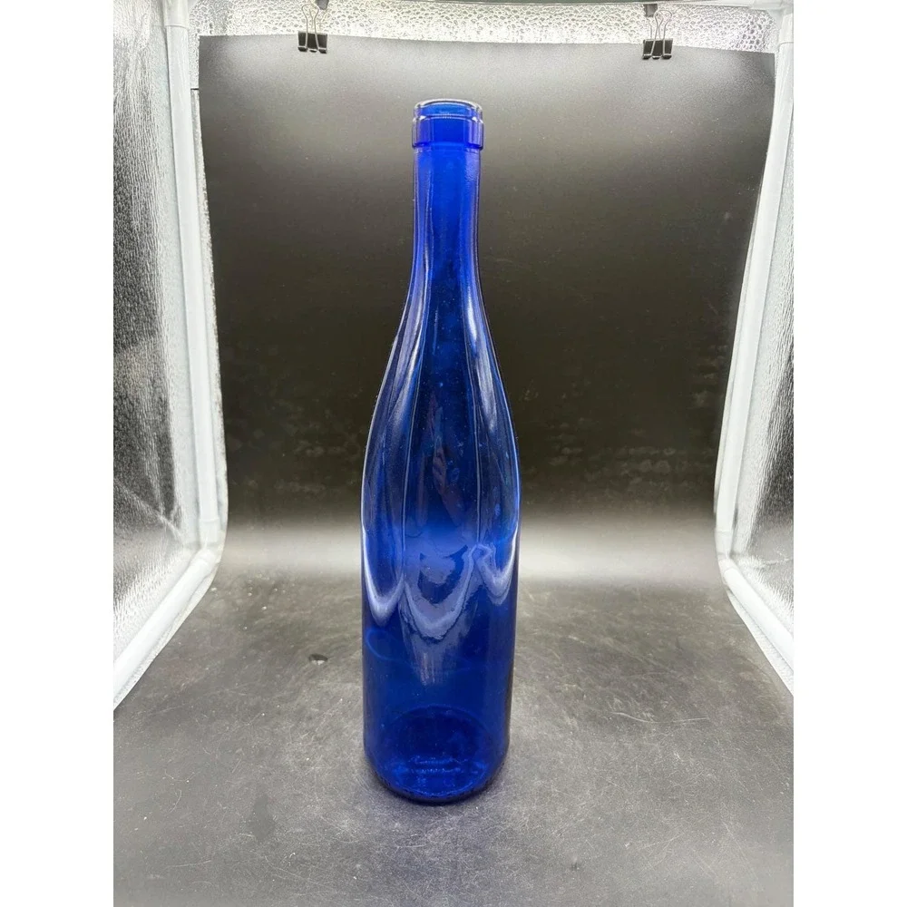 Vintage Cobalt Blue Glass Wine Bottle Tall Slender Decorative Vase 12.5 Inch